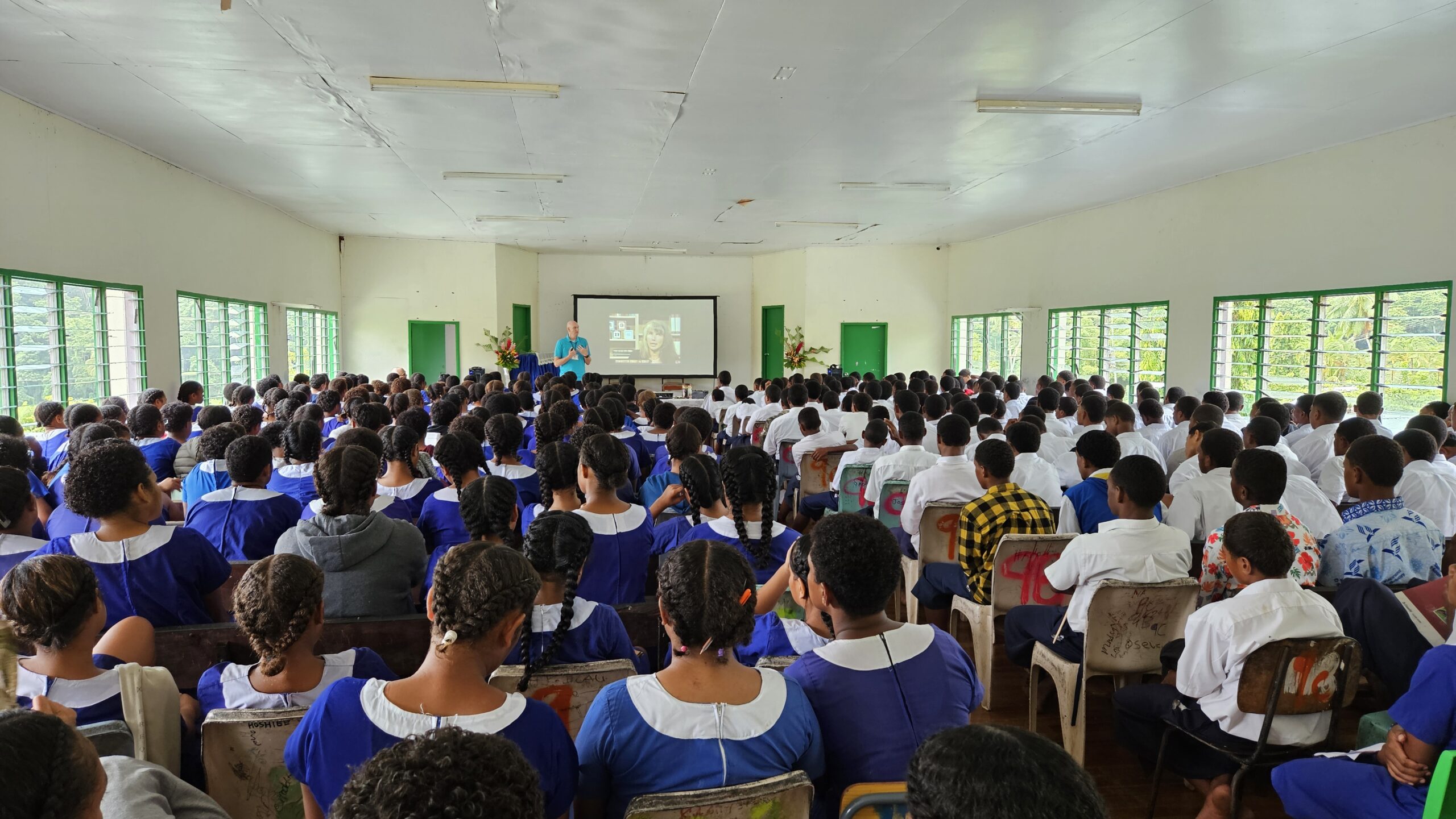 Speaking to hundreds of Fijian students during a recent missions trip.